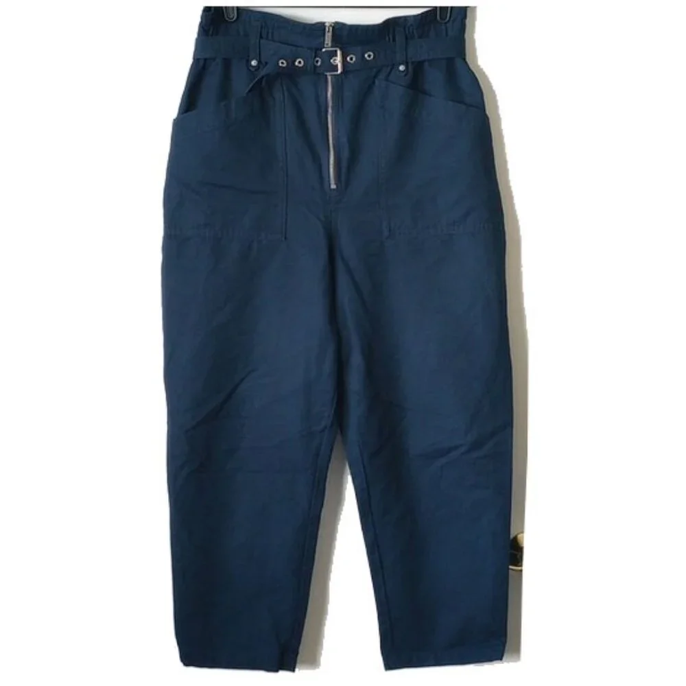 NWOT Cotton Linen The Paperbag Pant 14 Cropped Hyper Navy Banana Republic